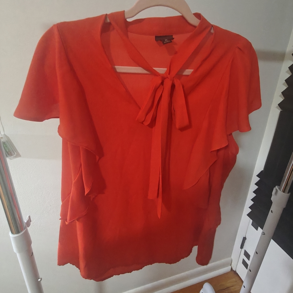 Worthington Bold Red Tie-Front Blouse
